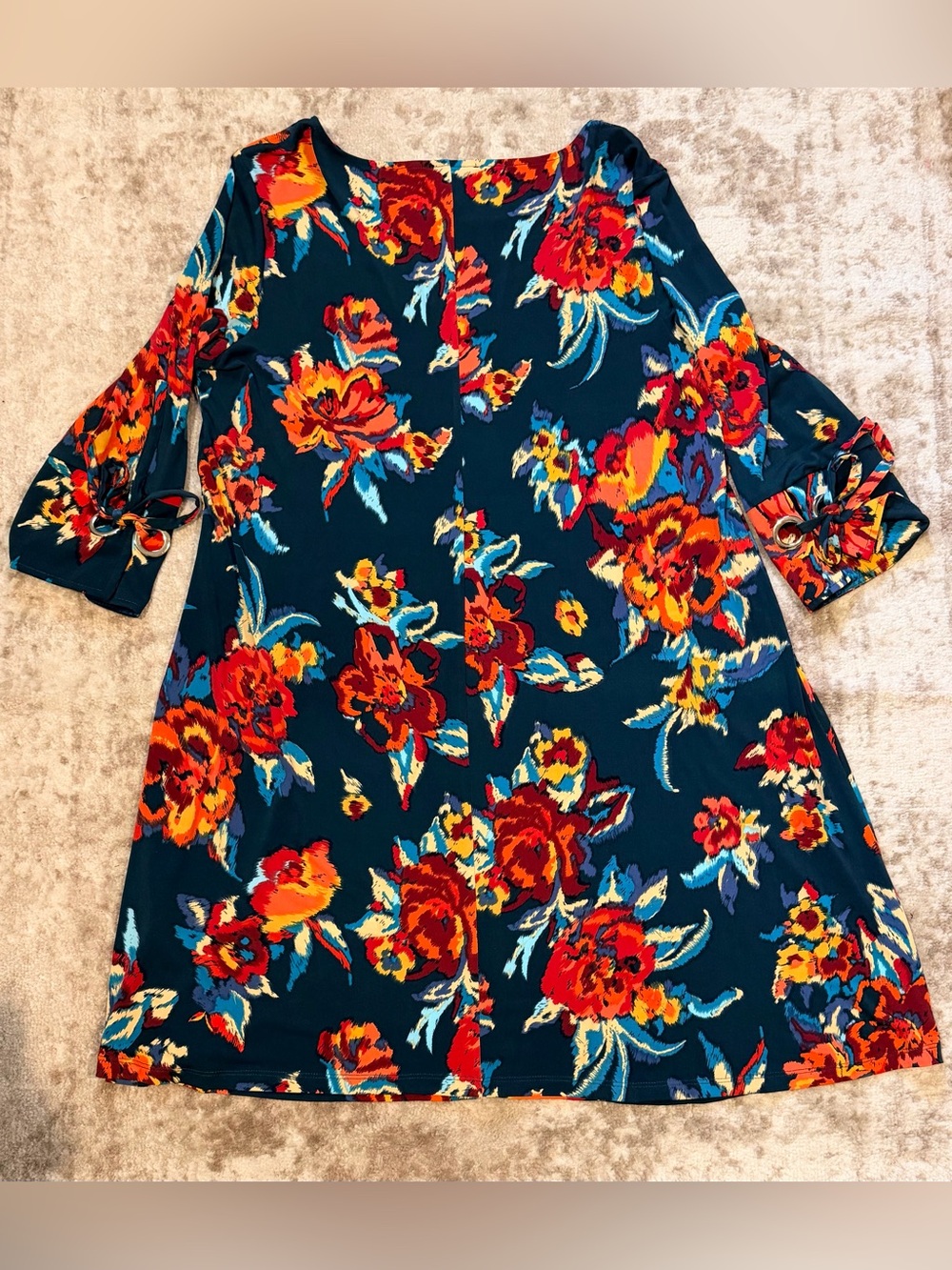 MSK Teal Floral Tie-Sleeve Mini Dress - Picture 3 of 6